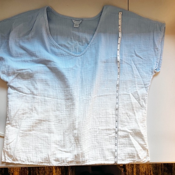 Ombre Cotton Gauze Top Blue to White Beachy Boho V Neck Tee Size XL - Picture 10 of 10